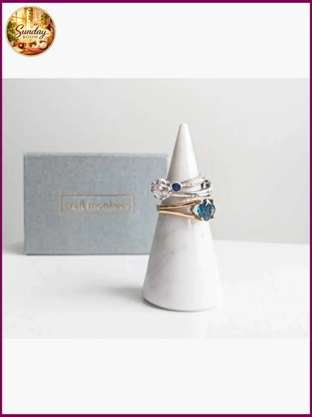 Genuine Marble Ring Holder Cone Display Stand for Jewelry Organizer